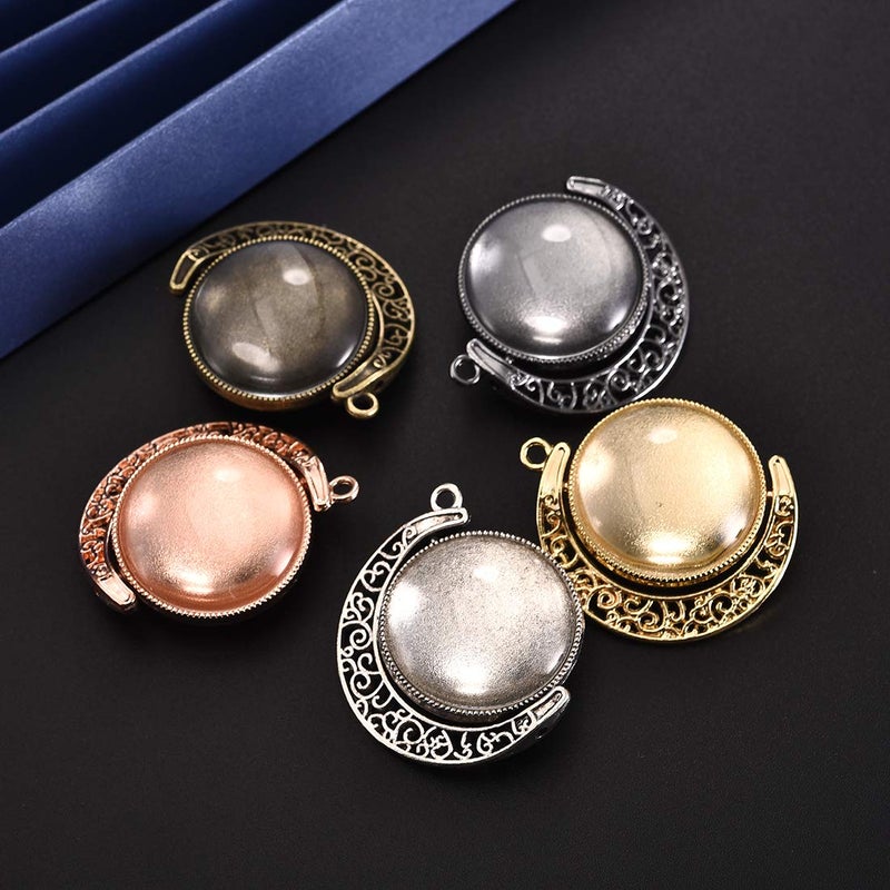 DROLE 60Pcs Moon Rotation Pendant Trays Kit-20Pcs 25mm Double Side Cabochon Setting and 40Pcs 25mm Rond Glass Cabochons for Jewelry Making DIY Crafts 5 Colors - Image 2